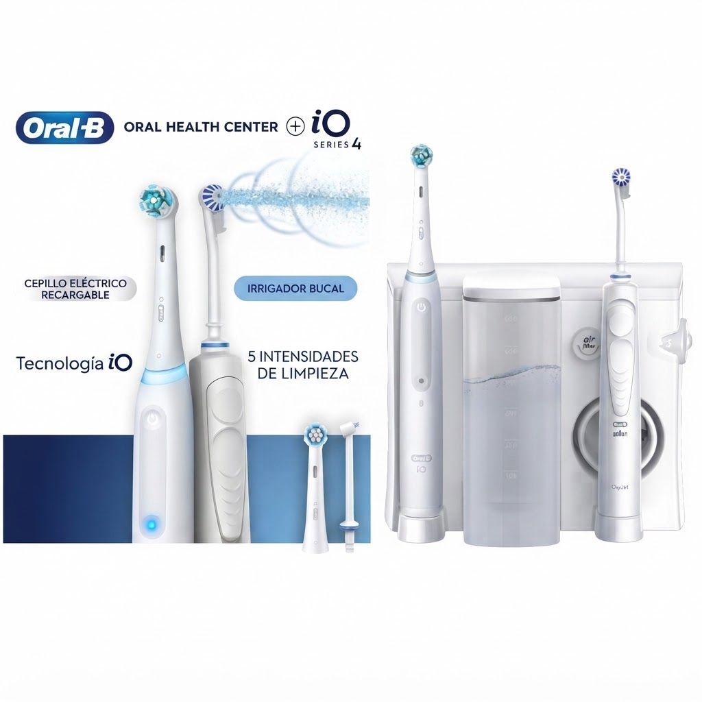 Oral-B iO Series 4 Electric Toothbrush & OxyJet Irrigator Set, White - Professional Cleaning