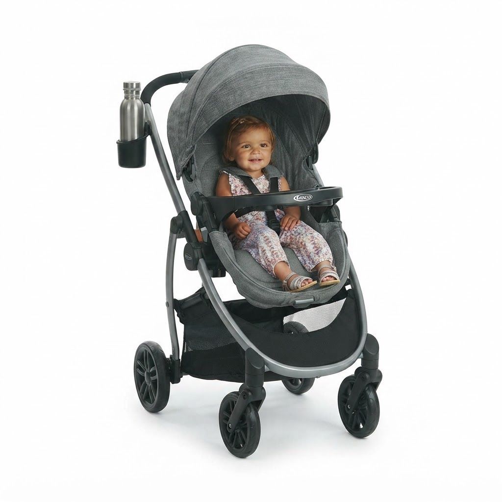 Graco Modes Pramette 3-in-1 Baby Stroller, Infant Car Seat Compatibility, True Pram Mode, Reversible Seat, One-Hand Fold, Extra Storage and Child Tray | Redmond