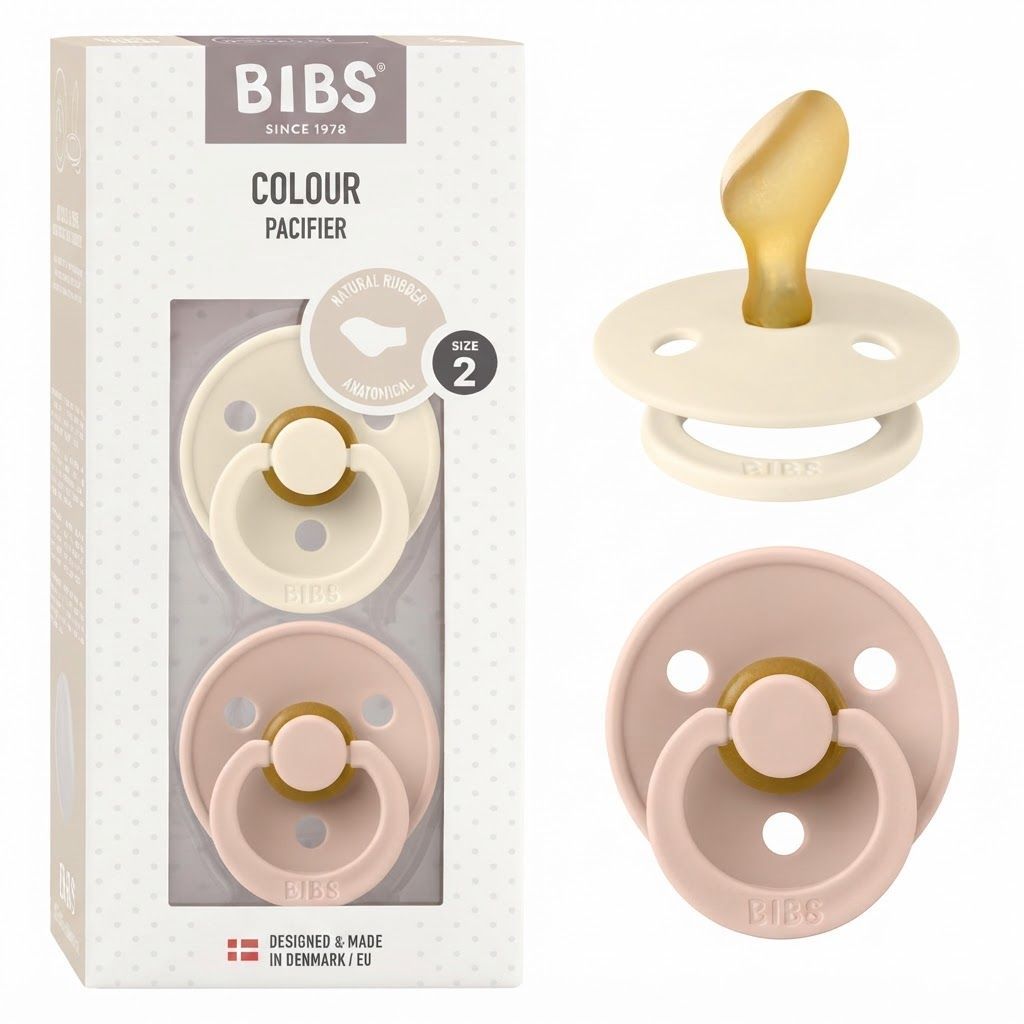 BIBS Latex Colour Anatomical Pacifier Size 2 6+ Months 2 Pack, Customized Comfort, Skin-Like Softness, Flexible And Durable Design - Ivory/Blush