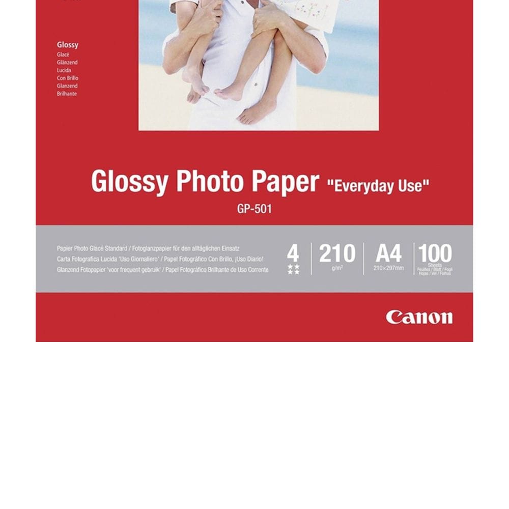 Canon GP-501 A4 Glossy Photo Paper, 100 Sheets, Instant-Dry Ink Absorption, 210gsm Premium Finish & Inkjet Printer Compatible | White - 4960999293929