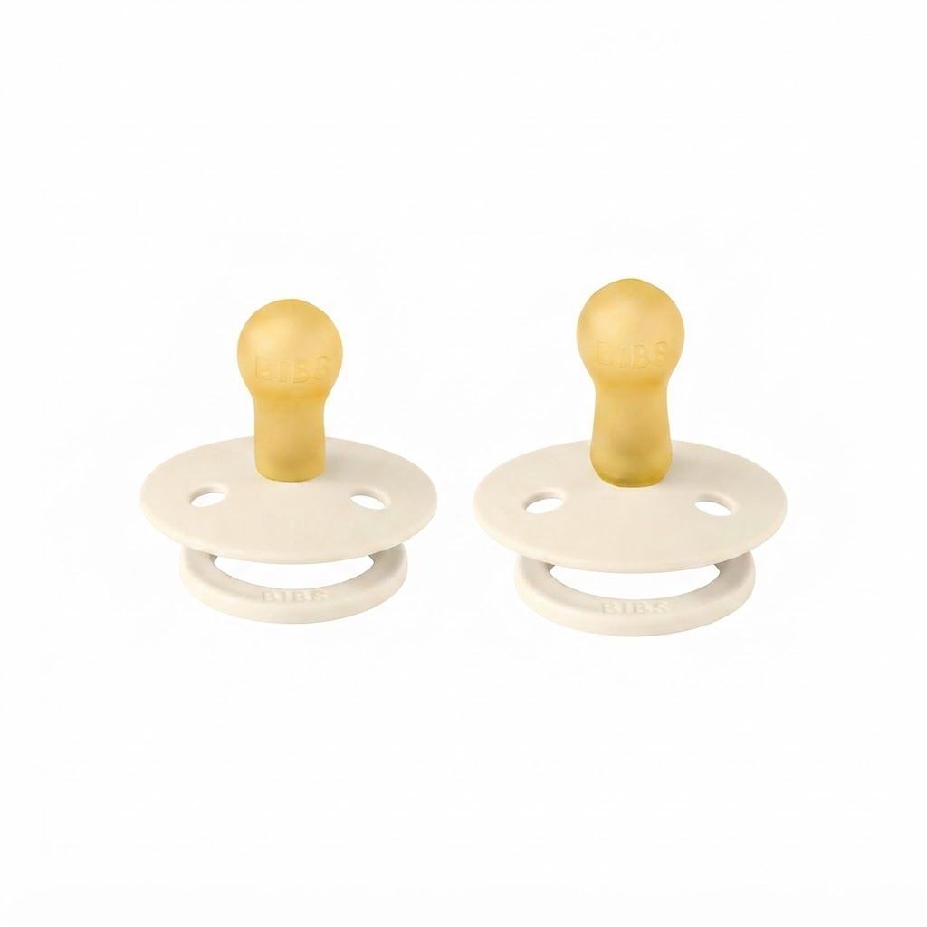 BIBS Pin Latex Pacifiers Studio Colour Size 1 0+ Months 2 Pack, Gentle Shield Design, Natural Rubber Nipple, BPA-Free - Ivory Hush Mix