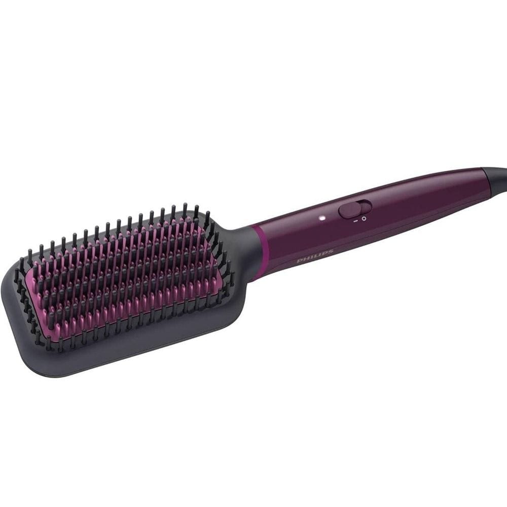Philips Heated Straightening Brush, ThermoProtect Technology, Tourmaline Ceramic Bristles, 2 Temperature Settings, Fast Styling | Black - BHH730/03