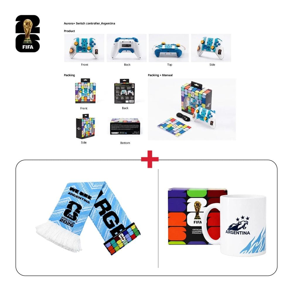 Argentina Fan Tech Gift Bundle  FIFA Gaming Controller + National Scarfs + Ceramic Mugs (603001000013828,603001000013856,603001000013867)
