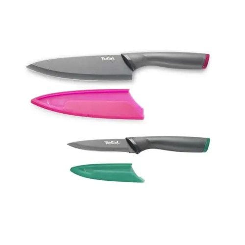 Tefal Fresh Kitchen Knife Set, 2-Piece Stainless Steel Blades, 9cm Paring Knife & Utility Knife, Ergonomic Handles, Kitchen Cutlery Set - K122S205