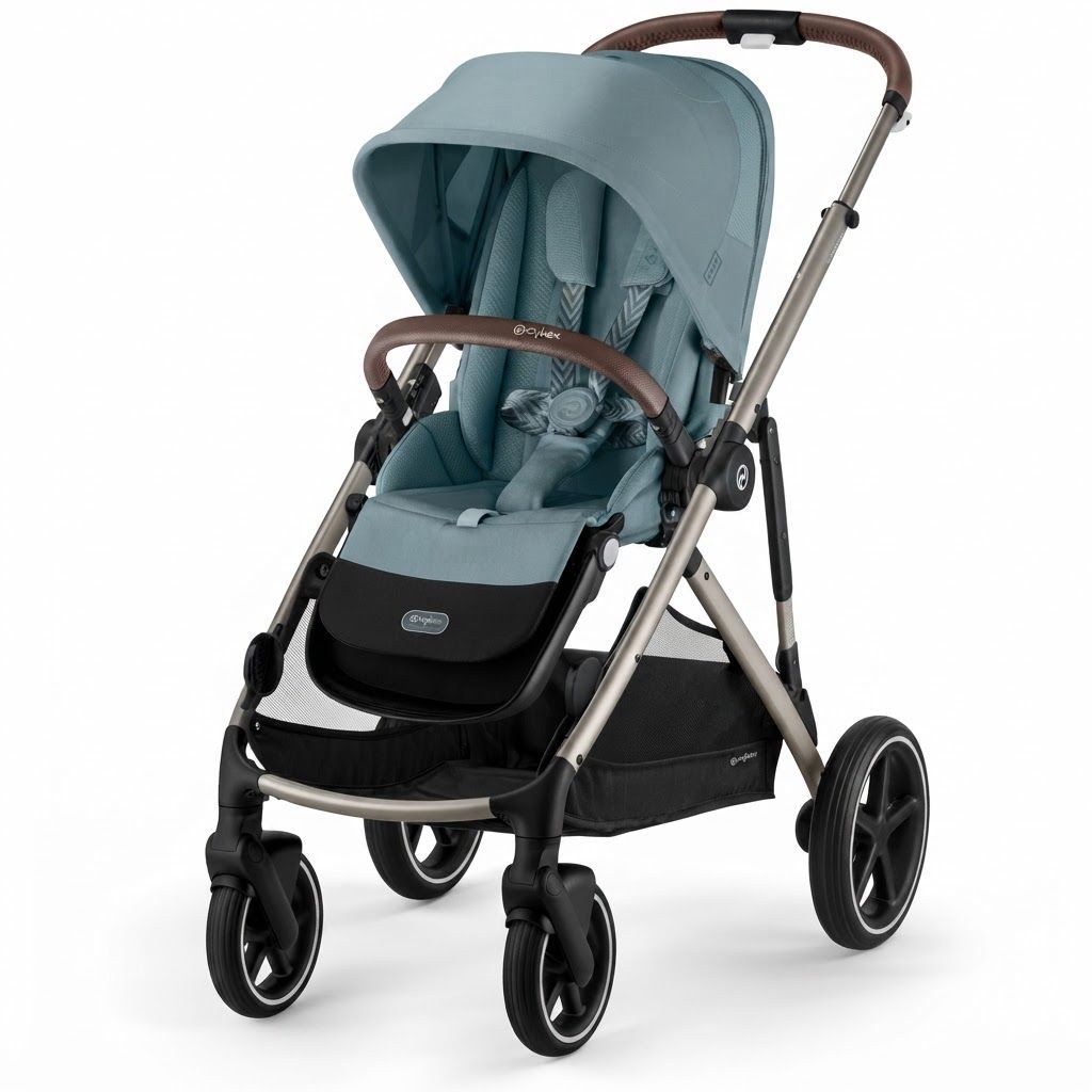 Cybex Gazelle S Convertible Double Stroller, Stormy Blue Fabric, Taupe Frame - Over 20 Configurations, Adapts from One Child to Two, Stylish and Practical Design