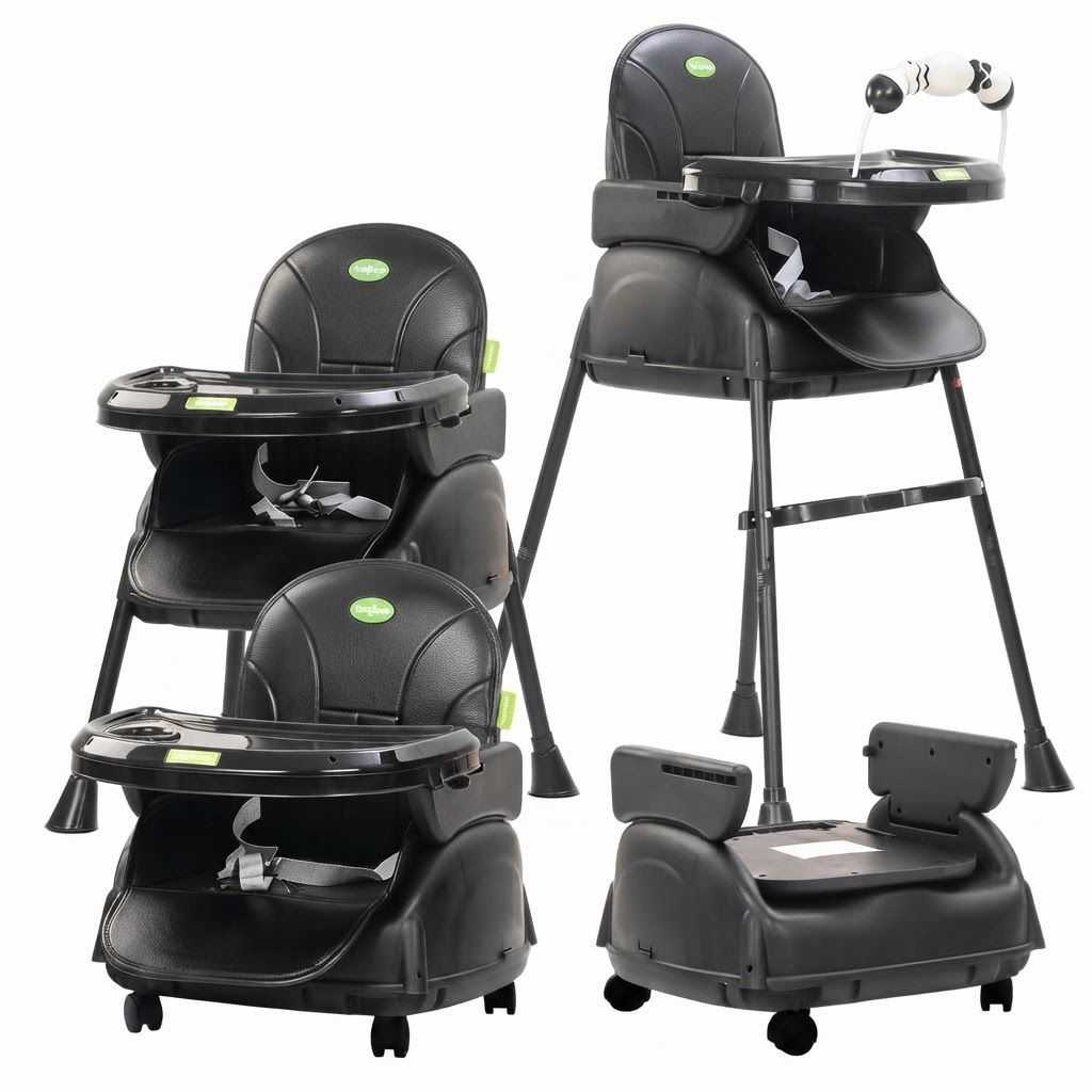 Baybee Nora 4-in-1 Convertible High Chair for Babies & Toddlers, Adjustable Height, Removable Tray & Safety Harness, Black