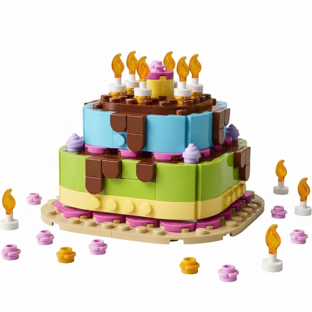 LEGO Iconic Birthday Party Cake Building Set, Creative Kids DIY Celebration Gift with 10 7+ years, 10 Candles