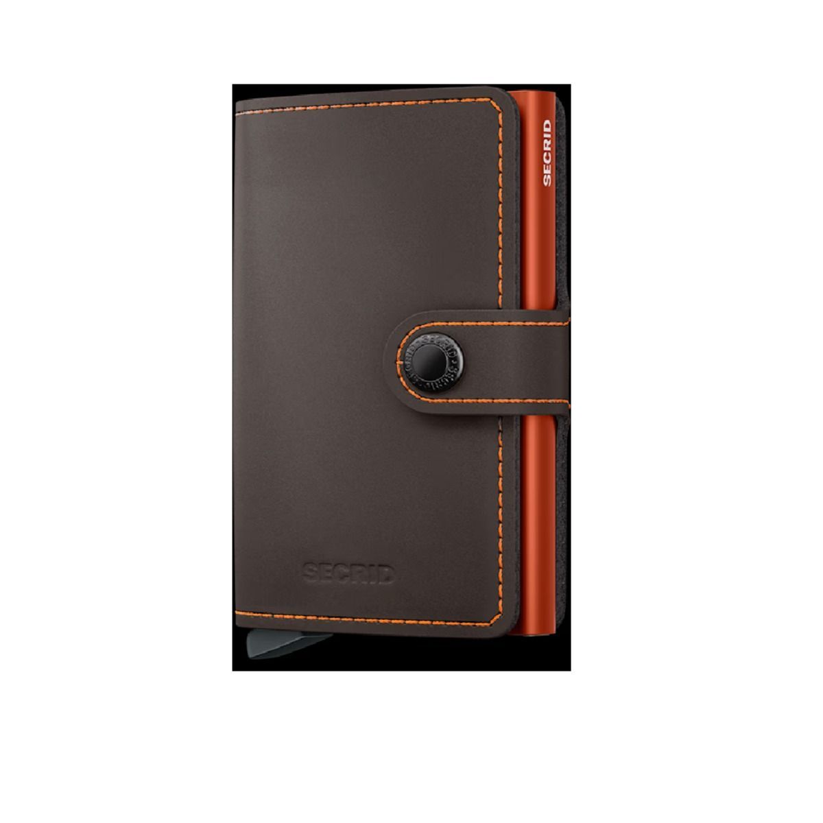 Secrid MM Wallet, Premium Truffle Brown Leather Card Holder, Slim Minimalist Design, Secure Snap Closure | Truffle & Orange