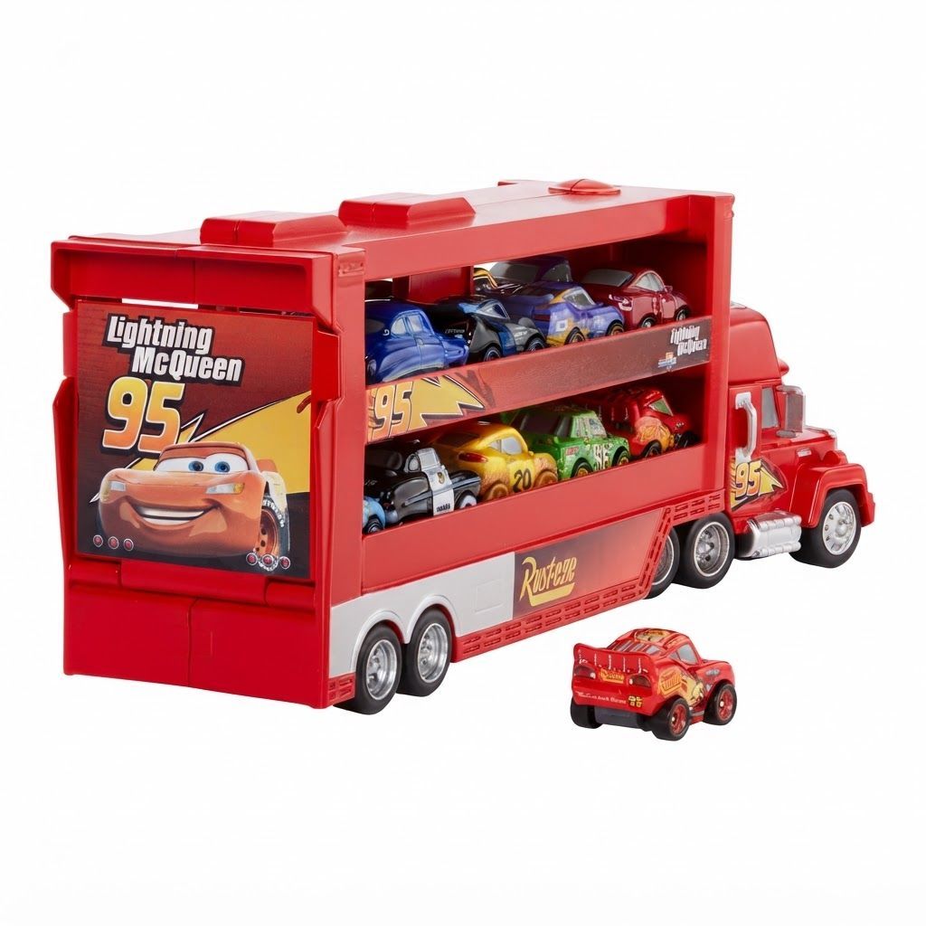 Disney Pixar Cars Mack Mini Racers Hauler Toy Transporter Truck, Stores Up to 18 Mini Racers, Portable Vehicle Carrier