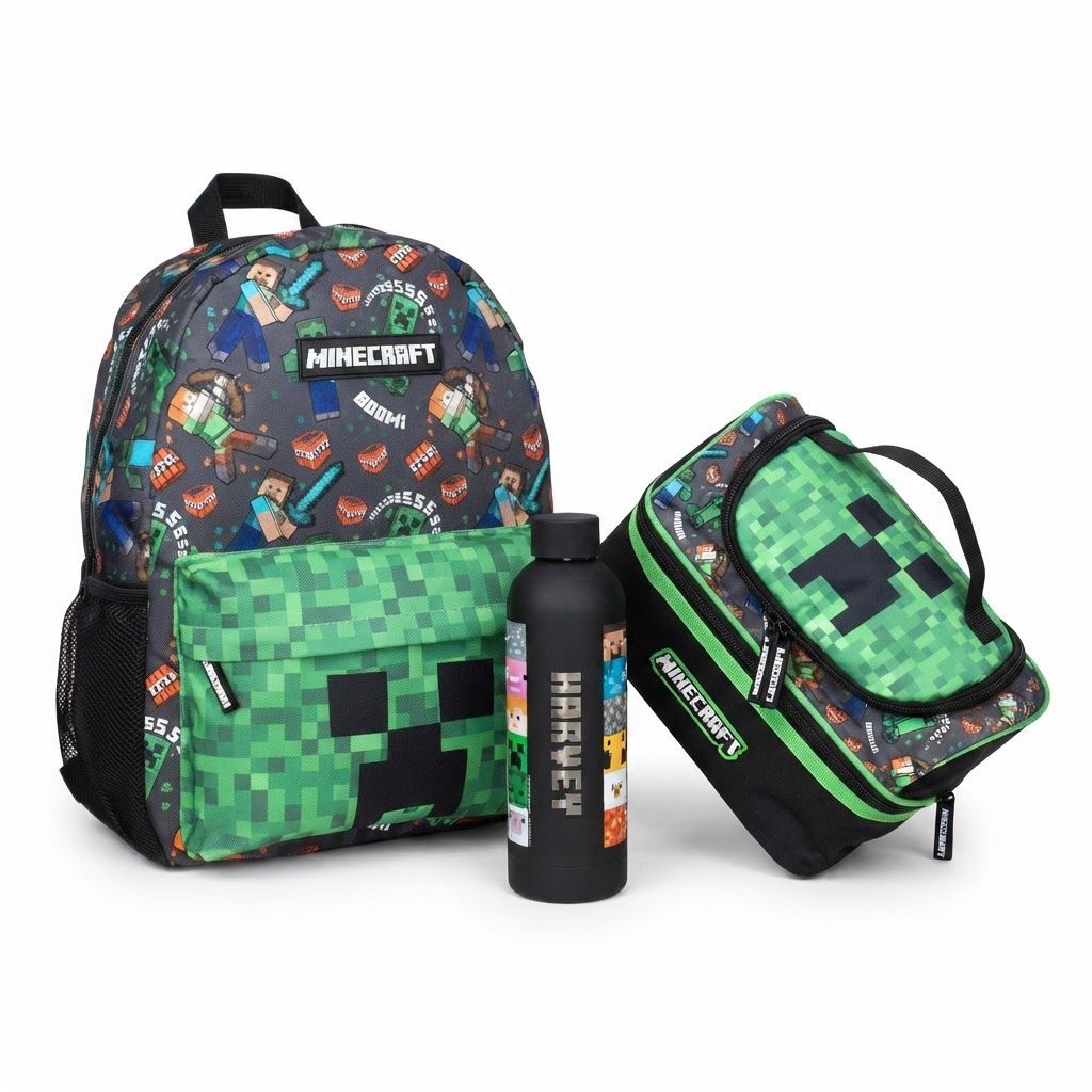 Minecraft School Backpack for Boys & Girls, Official Creeper Large Multi-Compartment Rucksack for Kids