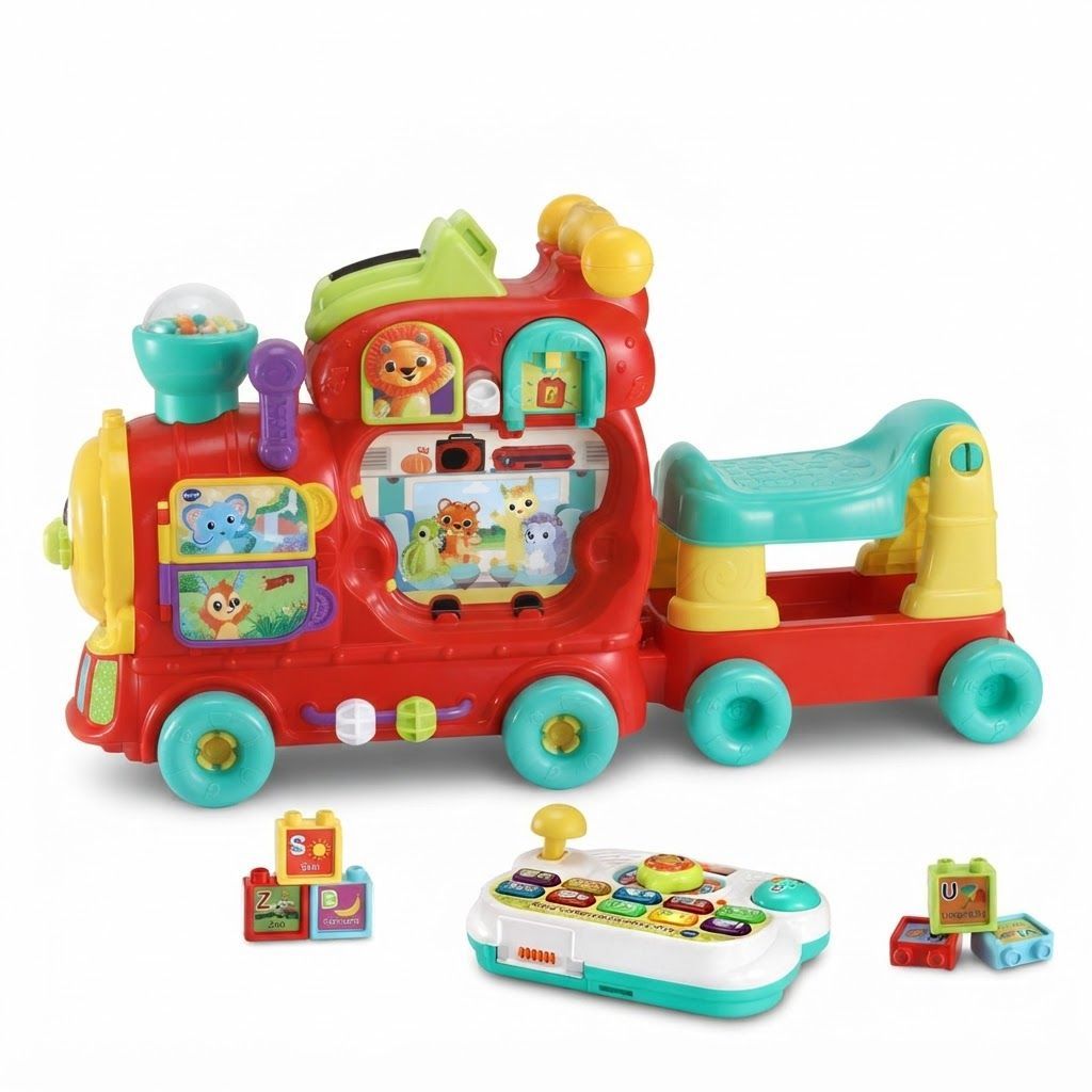 VTech 4-in-1 Letter Learning Train, Red - Interactive Ride-On Toy with Alphabet Blocks