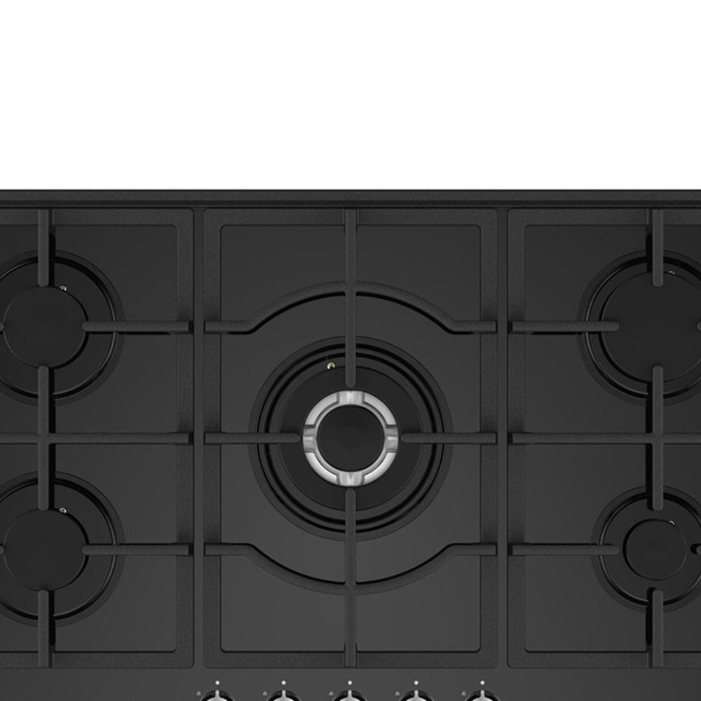 Simfer Trend Series 90cm Built-In Gas Hob, 5 Gas Burners, Wok Burner, Front Controls, Black Glass Surface | Black - SMFBHGTR90