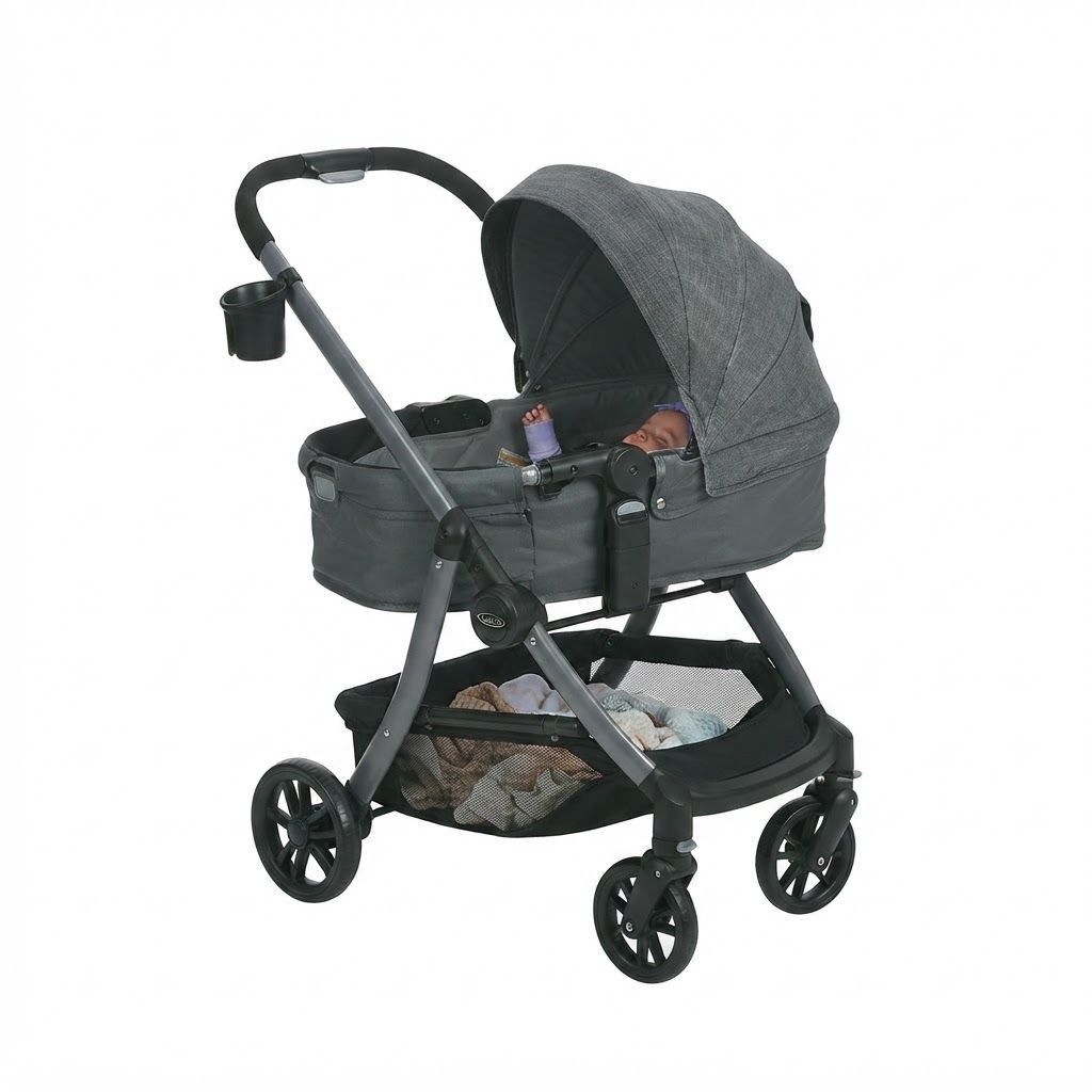 Graco Modes Pramette 3-in-1 Baby Stroller, Infant Car Seat Compatibility, True Pram Mode, Reversible Seat, One-Hand Fold, Extra Storage and Child Tray | Redmond