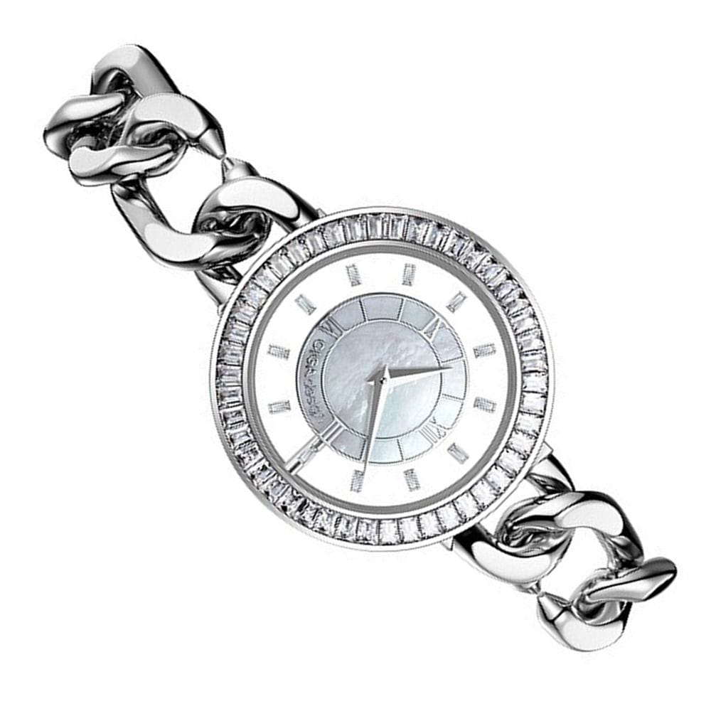 CIGA Design D Series Sparkle Women Quartz Watch, 33.9mm Stainless Steel Case & Bracelet, White MOP Dial, Mineral Crystal, 30M Water Resistant
