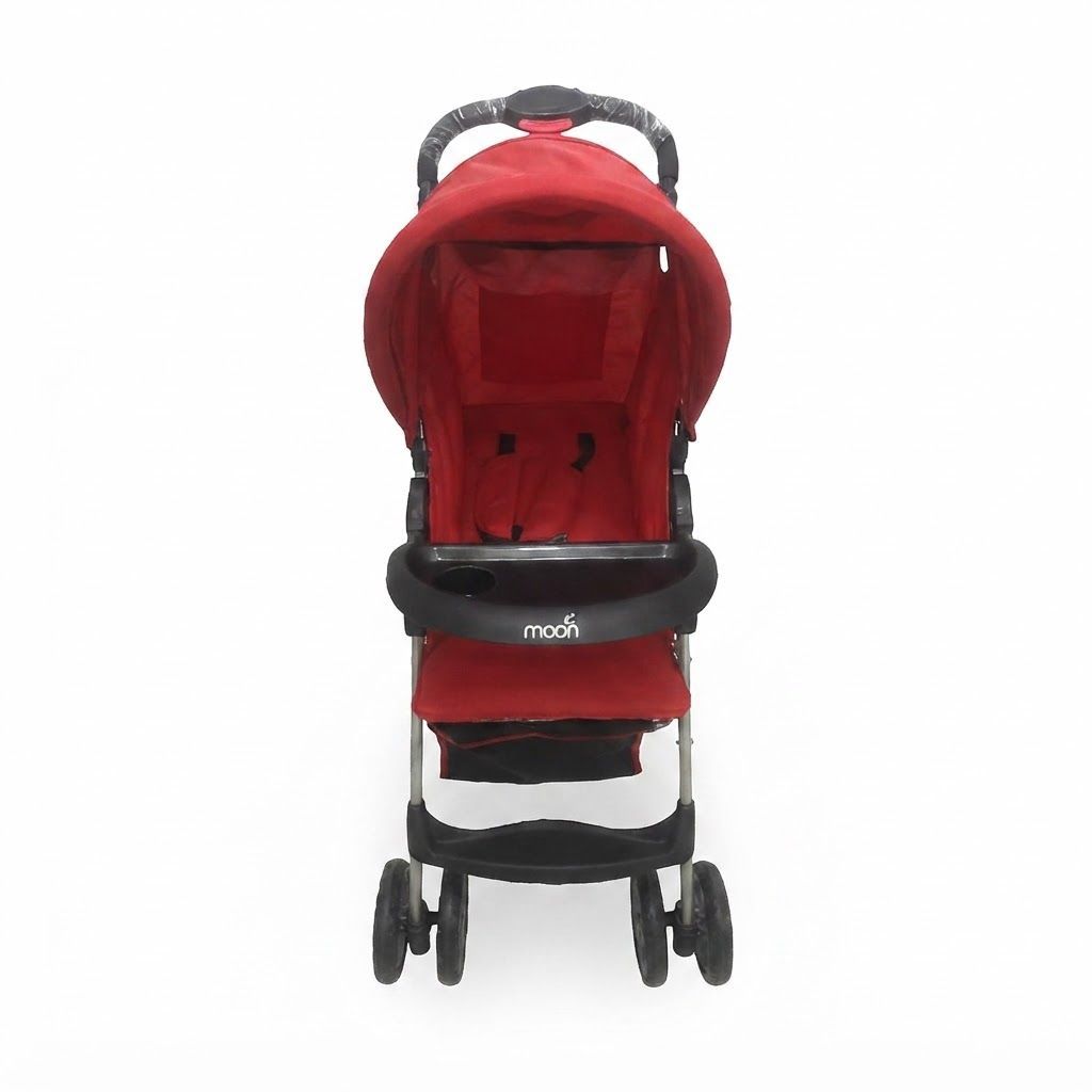 The Moon Brand  Bezik One Hand Fold Travel Stroller - Lightweight Infant Pram with Adjustable Leg Rest, Up to 24 Kg, 5-Point Harness | Dark Red