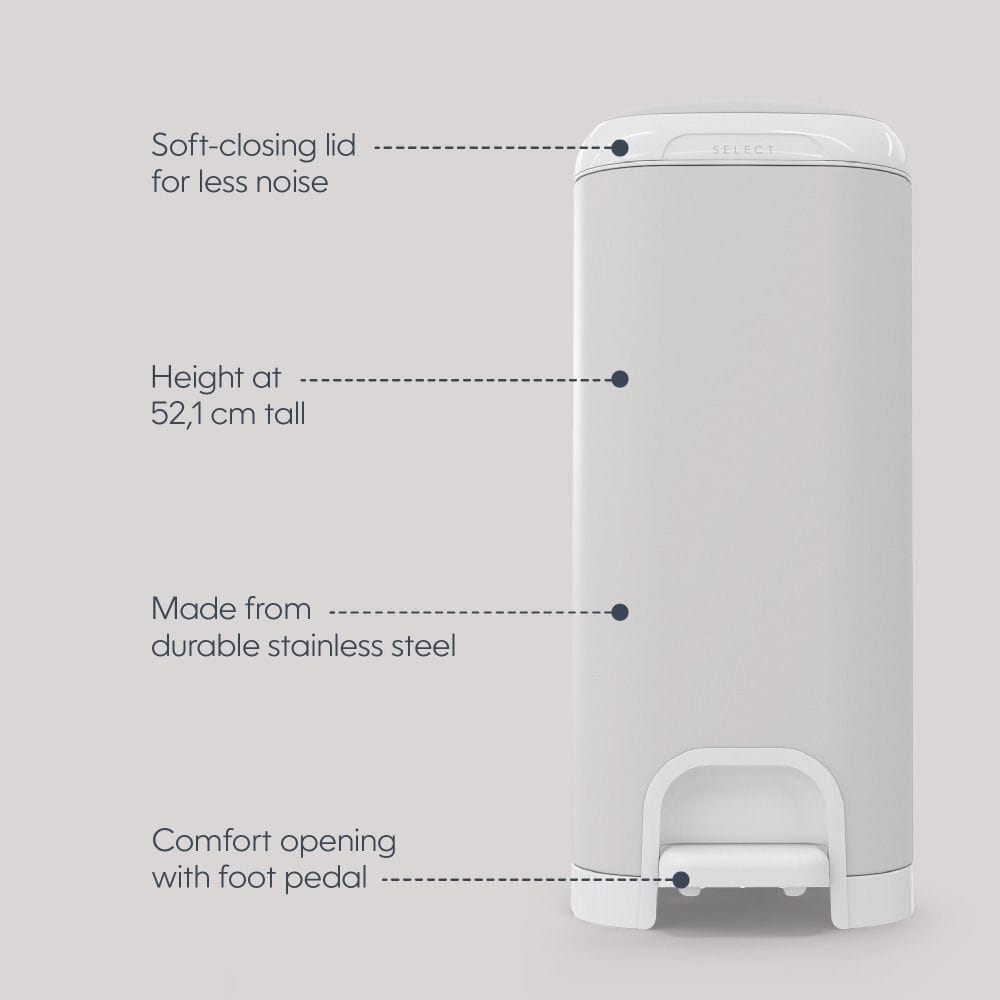 Diaper Genie Select Pail Baby Nappy Trash Bin 20L, Odor Lock Technology, Stainless Steel Design, Hands-Free Step Pedal - Gray