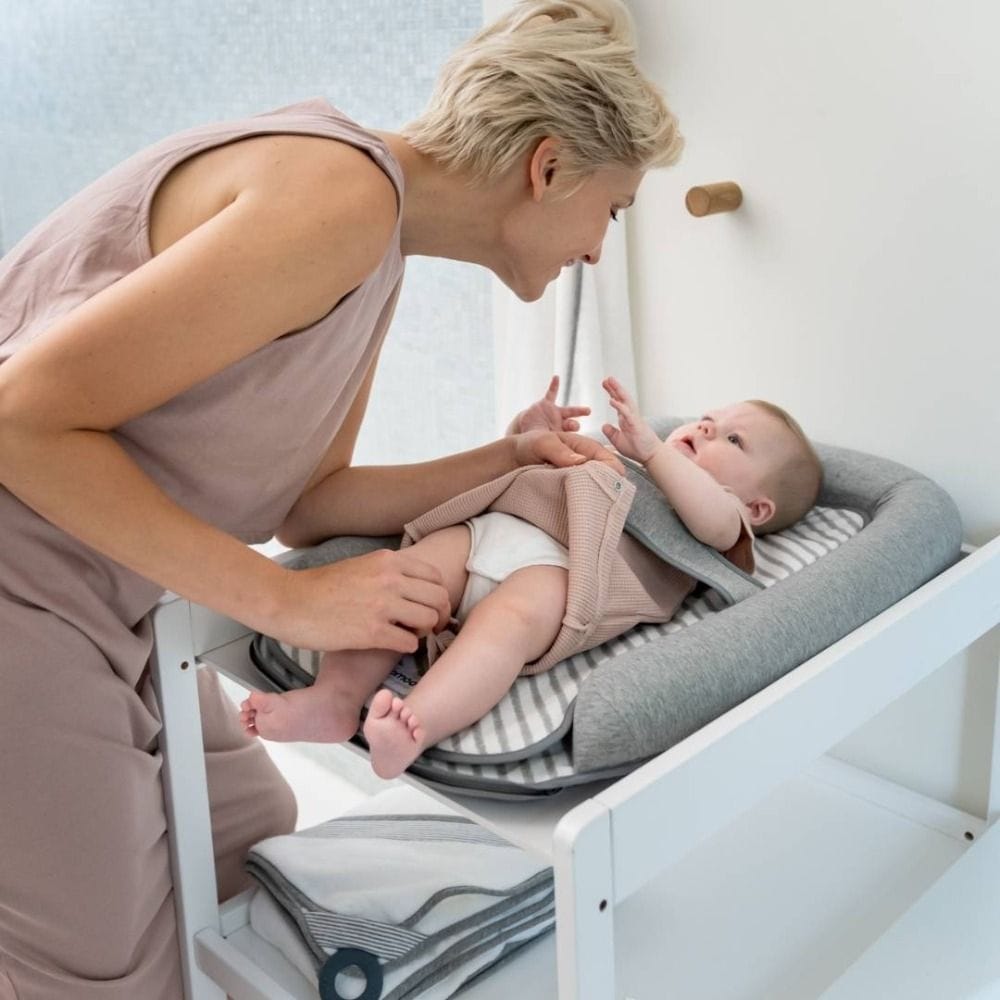 Doomoo Cosy Care Changing Mat, Cozy And Secure Changing Mat Design, Built-In Safety Belt For Added Protection, Soft Raised Side Edges - Granite