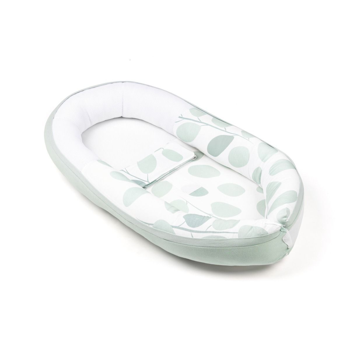 Doomoo Cocoon Babynest, Designed With Breathable 3D Mesh, Removable And Washable Cover, Supersoft, Organic Cotton - Aqua Green Leaves