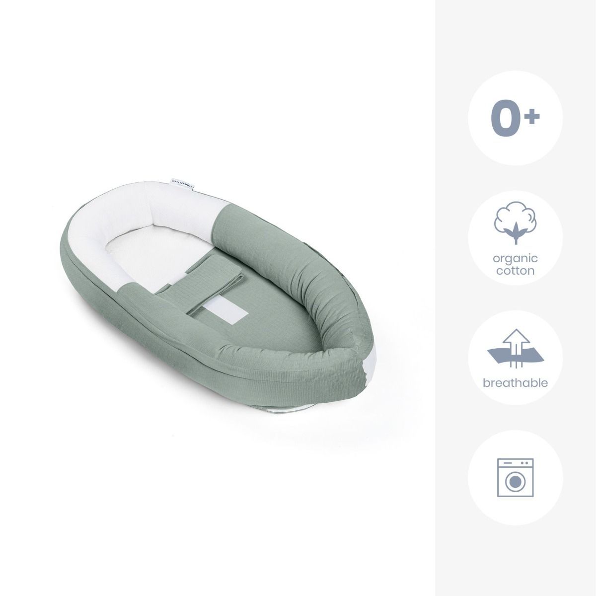 Doomoo Cocoon Babynest, Designed With Breathable 3D Mesh, Removable And Washable Cover, Supersoft, Organic Cotton - Jersey Green