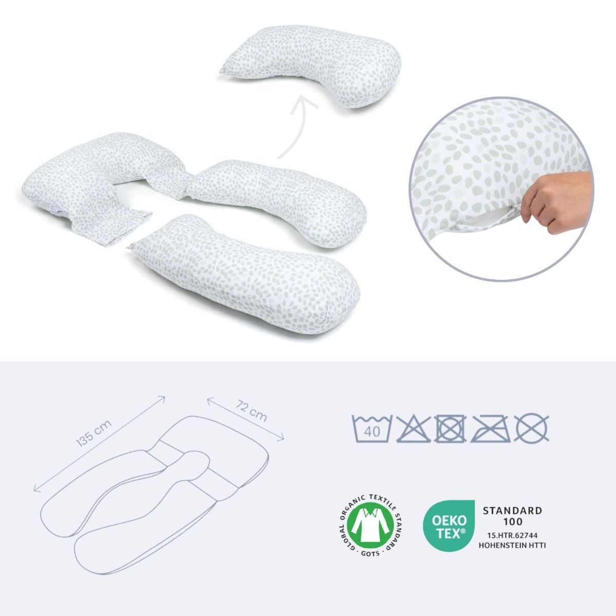 Doomoo Maxxy Maternity Pillow XXL, Multi-Functional Nursing Support, Relieves Back, Belly And Heavy Legs, Easy-Care Removable Cover - Mini Leaves Green
