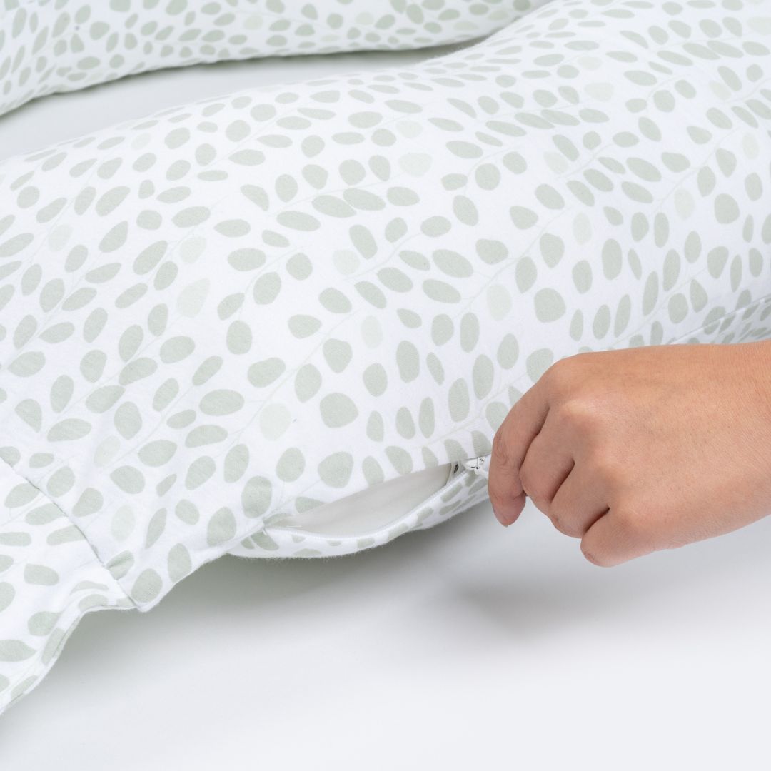 Doomoo Maxxy Maternity Pillow XXL, Multi-Functional Nursing Support, Relieves Back, Belly And Heavy Legs, Easy-Care Removable Cover - Mini Leaves Green