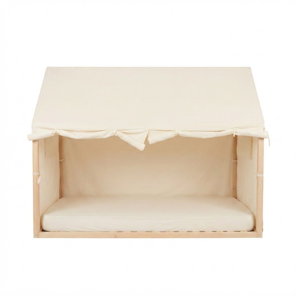 Childhome Bed Frame House Cover 90x200cm, Handy Windows, Roll-Up Sides, Very Easy To Attach - White