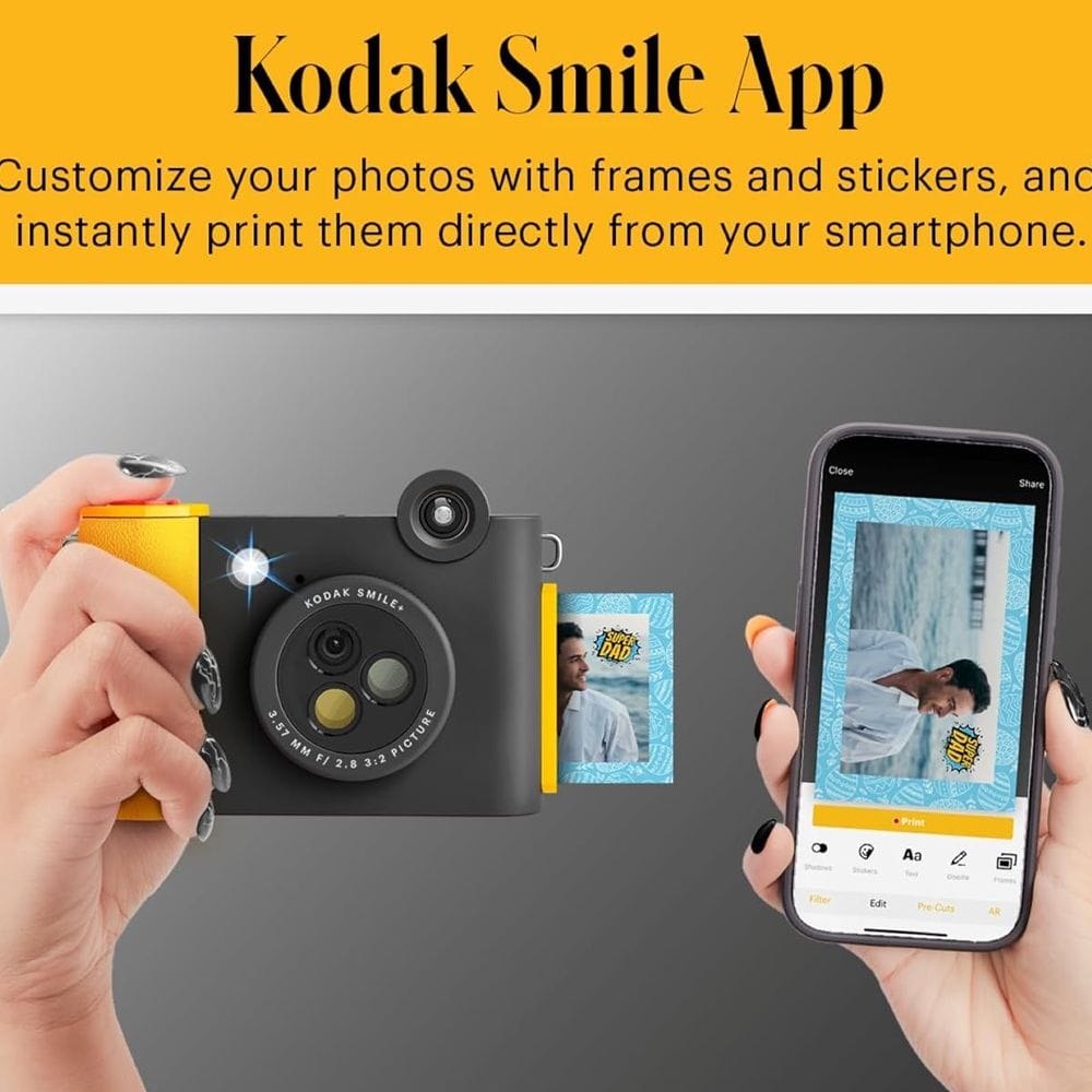 Kodak Smile+ Instant Print Digital Camera, Effect-Changing Lens, 2x3-Inch ZINK Photo Printing, Bluetooth Connectivity & microSD Storage | Black - 843812173056