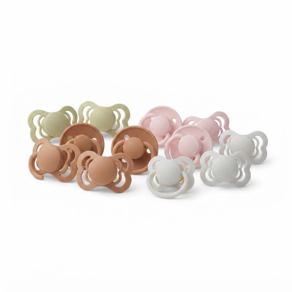 BIBS Supreme Pacifiers Size 2 6+ Months 2 Pack, Natural Rubber Latex Or Silicone, Generous Ventilation Openings - Haze/Caramel