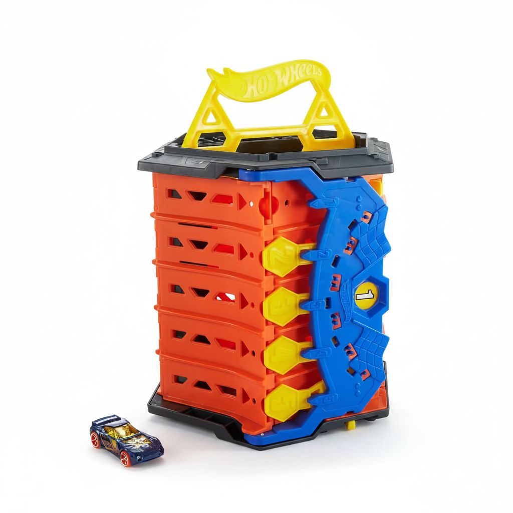 Hot Wheels Roll Out Raceway Track Set: 5-Lane Racing Fun & Storage Bucket