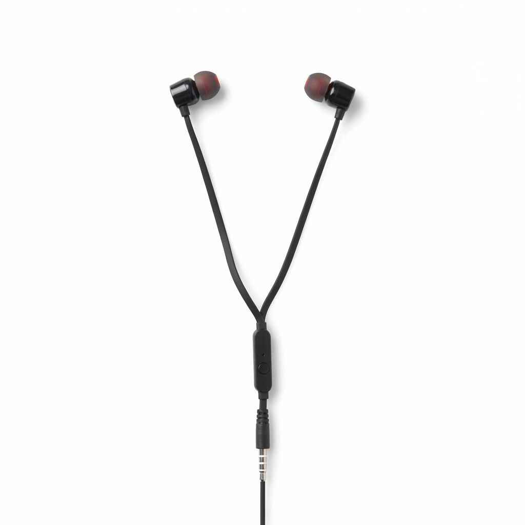 JBL Tune 110 Wired In-Ear Headphones, JBL Pure Bass Sound, 1-Button Remote & Mic, Tangle-Free Flat Cable | Black - JBLT110BLK