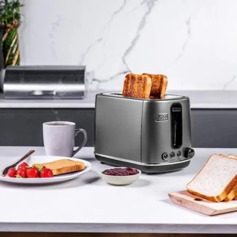 Black + Decker Stainless Steel 2-Slice Toaster 1050W, Adjustable Browning Control, Wide Slots, Removable Crumb Tray | Black | SSET225-B5