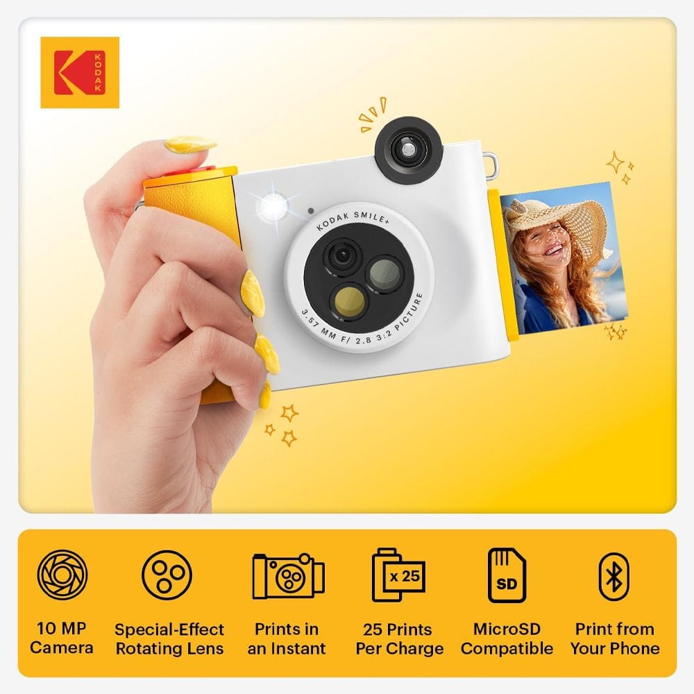 Kodak Smile+ Instant Print Digital Camera, 10MP Camera, 2x3-Inch ZINK Photo Printing, Bluetooth Connectivity & LCD Viewfinder | White - 843812173049