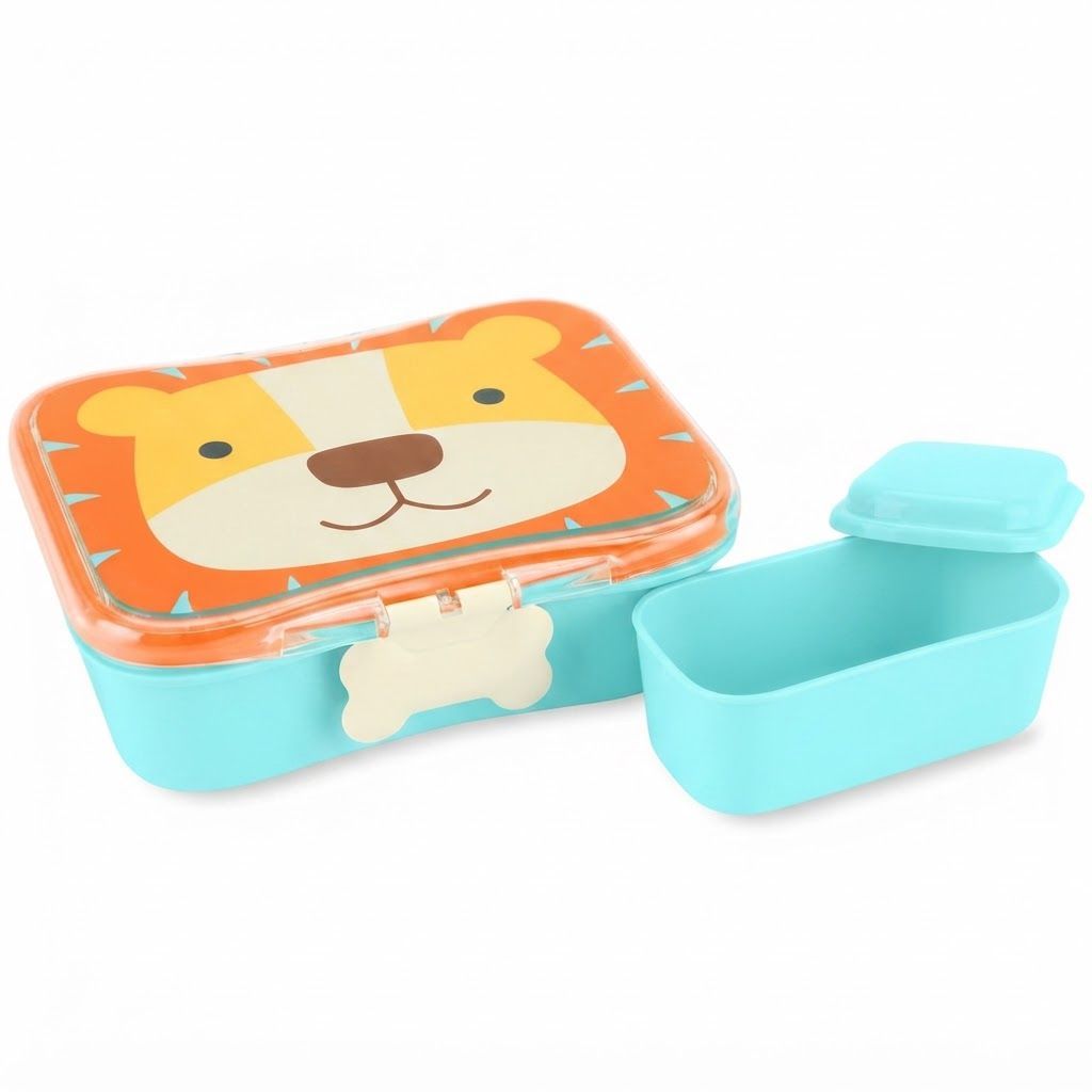 طقم غداء Skip Hop Zoo بتصميم الأسد +3 سنوات، سعة 700 مل، مشابك سهلة الفتح بأشكال مرحة، تصميم مانع للتسرب، آمن للغسل في غسالة الصحون - متعدد الألوان
