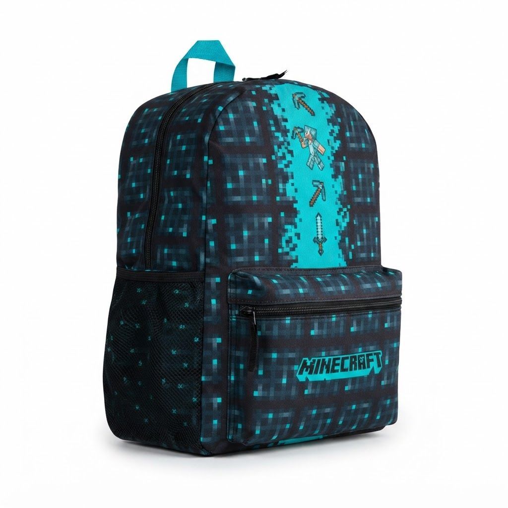 Minecraft Kids School Backpack for Boys & Girls, Official Licensed Gamer Daypack with Padded Straps