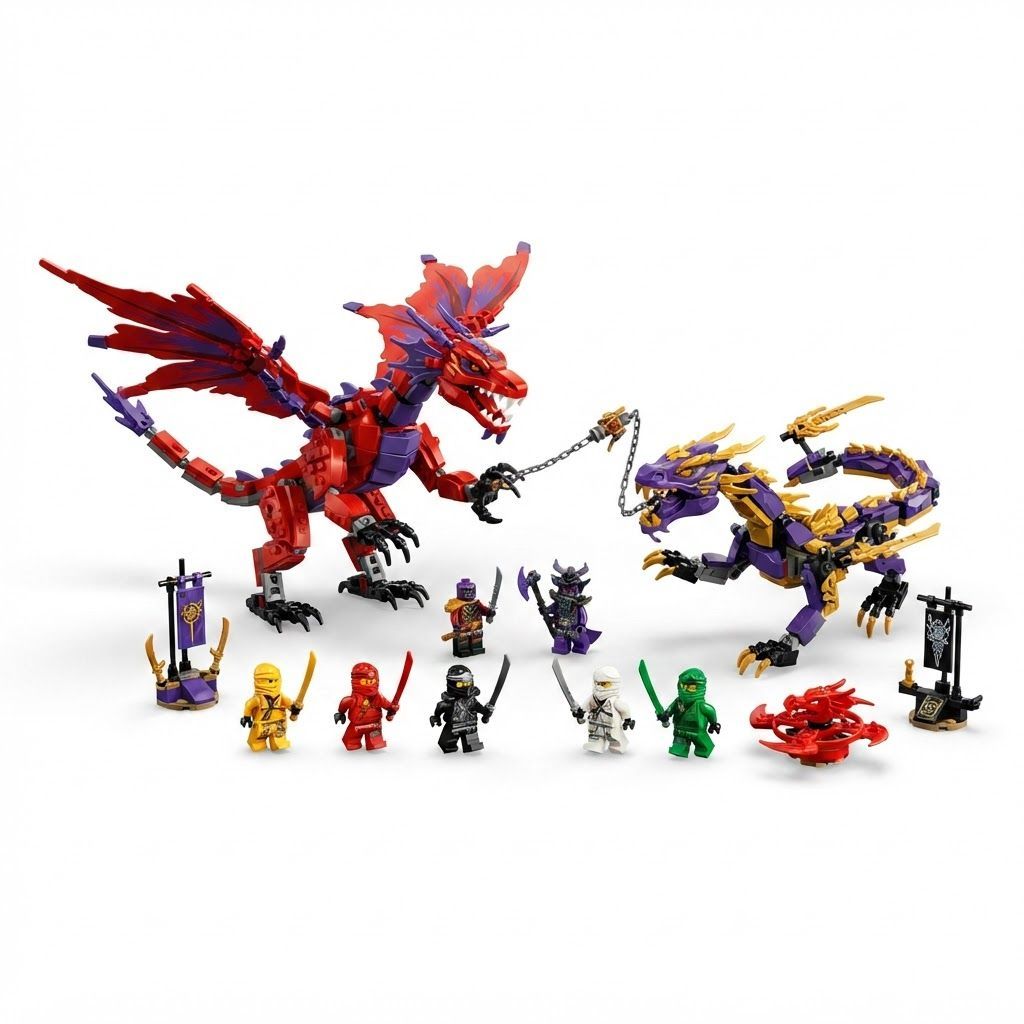 LEGO NINJAGO Arc Dragon of Focus Building Kit with 8 Minifigures, Posable 2-Headed Dragon 9+ years, Tail, legs, feet, head, neck, jaw, claws