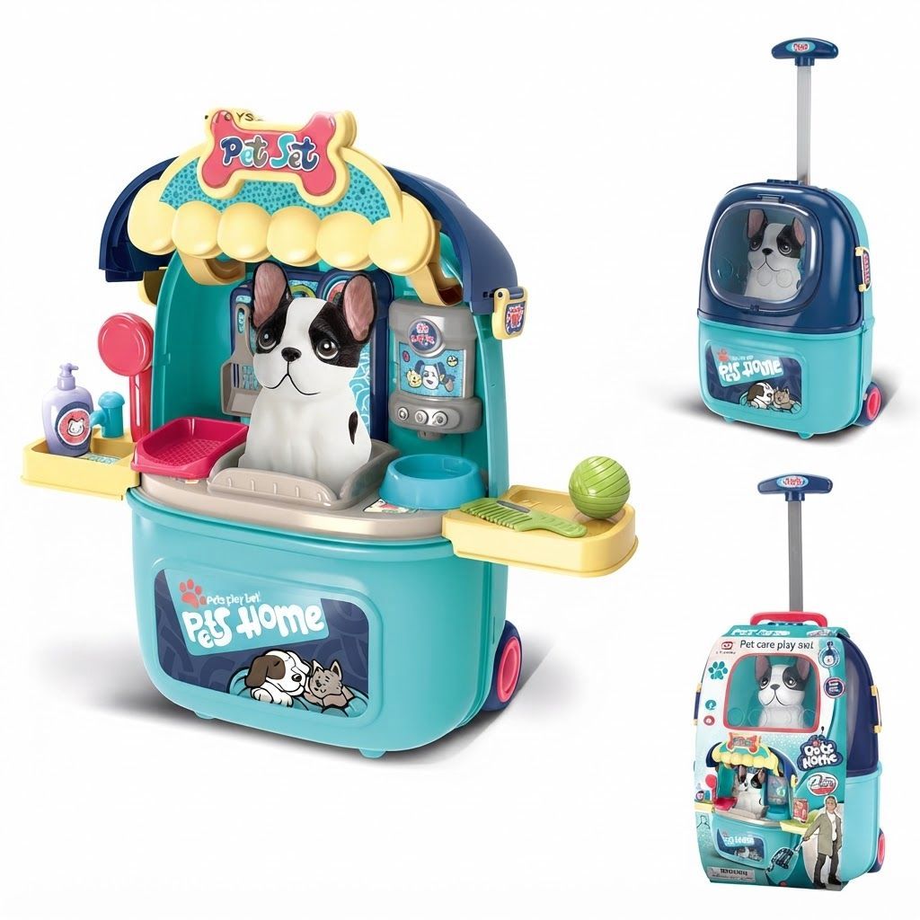 Baybee 2-in-1 Pet Care Playset & Vet Doctor Toy for Kids, Portable Pet Grooming Backpack with Plush Pet Accessories