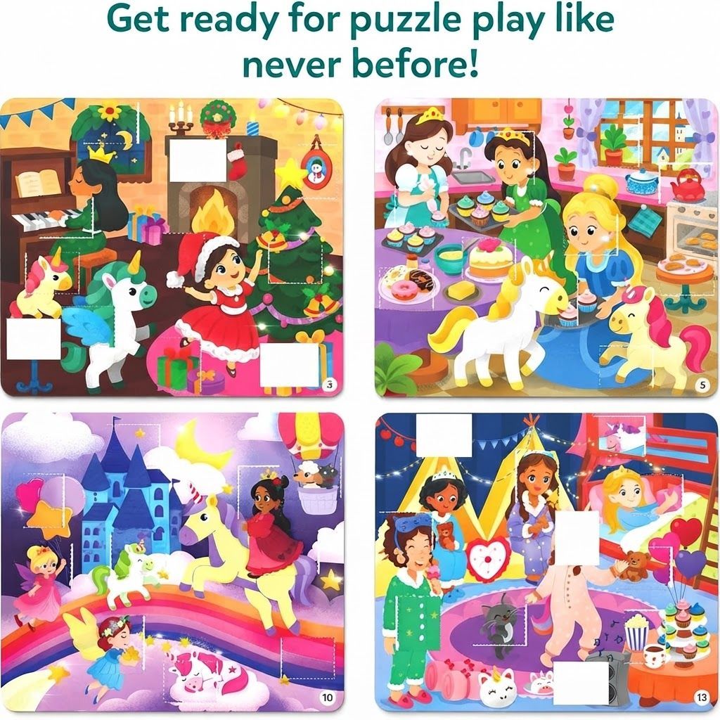 Skillmatics Tape It Unicorn & Princess Sticker Puzzles, 16 Interactive Picture Puzzles for Kids, Multicolour