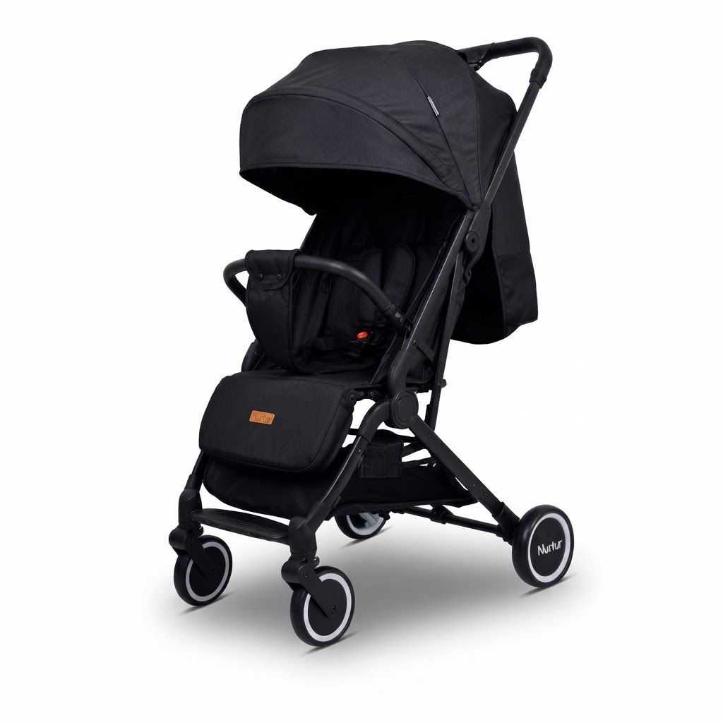 Nurtur Bravo Lightweight Travel Stroller for Baby & Kids, Compact Foldable Design, 5-Point Safety, 0-36 months | Black