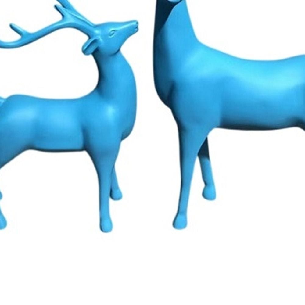 Luxury Signature Light Blue Reindeer Figurines, 2 Piece Resin Deer Statue Set, Modern Decorative Showpieces for Home, Living Room, Office & Tabletop Decor