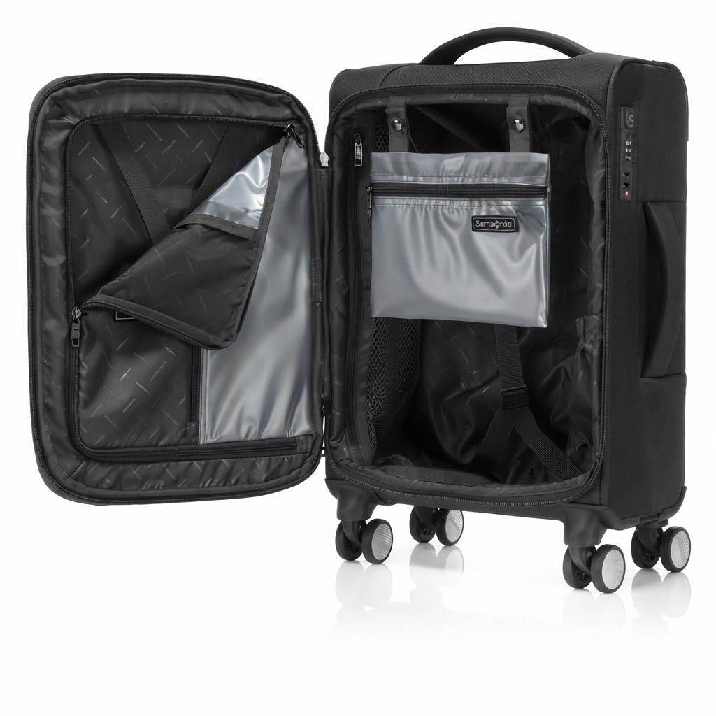 Samsonite Synch 57cm Cabin Spinner Suitcase, Expandable Carry-On with TSA Lock, Front Access, 100% Polyester | Black