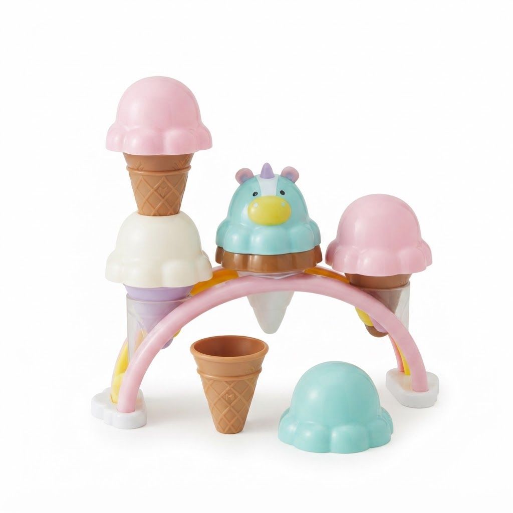 مجموعة آيس كريم Skip Hop Zoo Sweet Scoops من 10 قطع، 5 كرات آيس كريم يتغير لونها، كرة آيس كريم بتصميم اليونيكورن، 3 أقماع، حامل تقديم بتصميم قوس قزح - متعدد الألوان