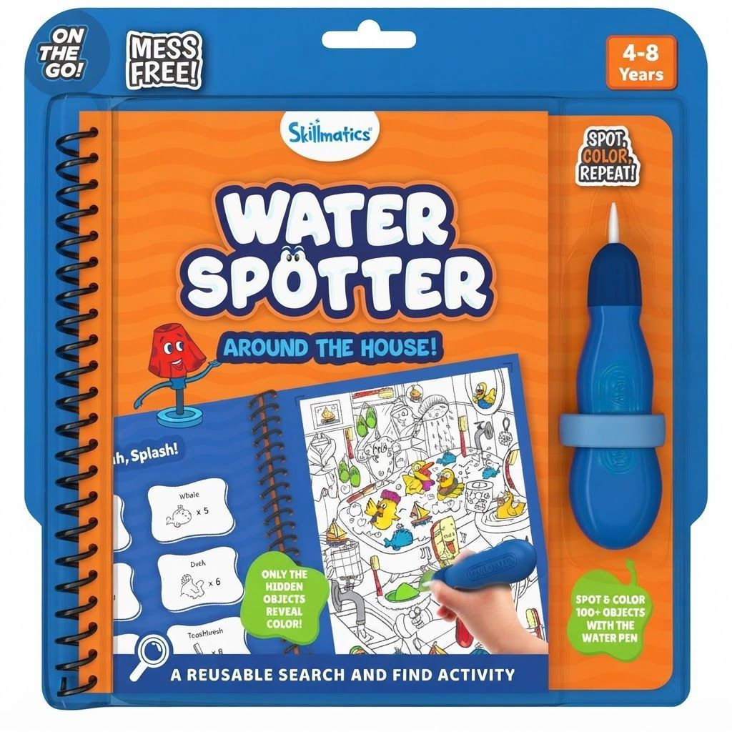 Skillmatics Water Spotter Reusable Search & Find Activity Book, Mess-Free Magic Water Coloring Learning Toy, Multicolour