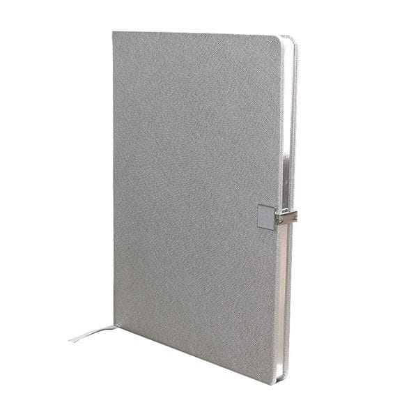 Addison Ross A4 Notebook, Silver Faux Leather Cover, 100 Pages 80 GSM Cream Lined Paper, Magnetic Enamel Clasp | Silver