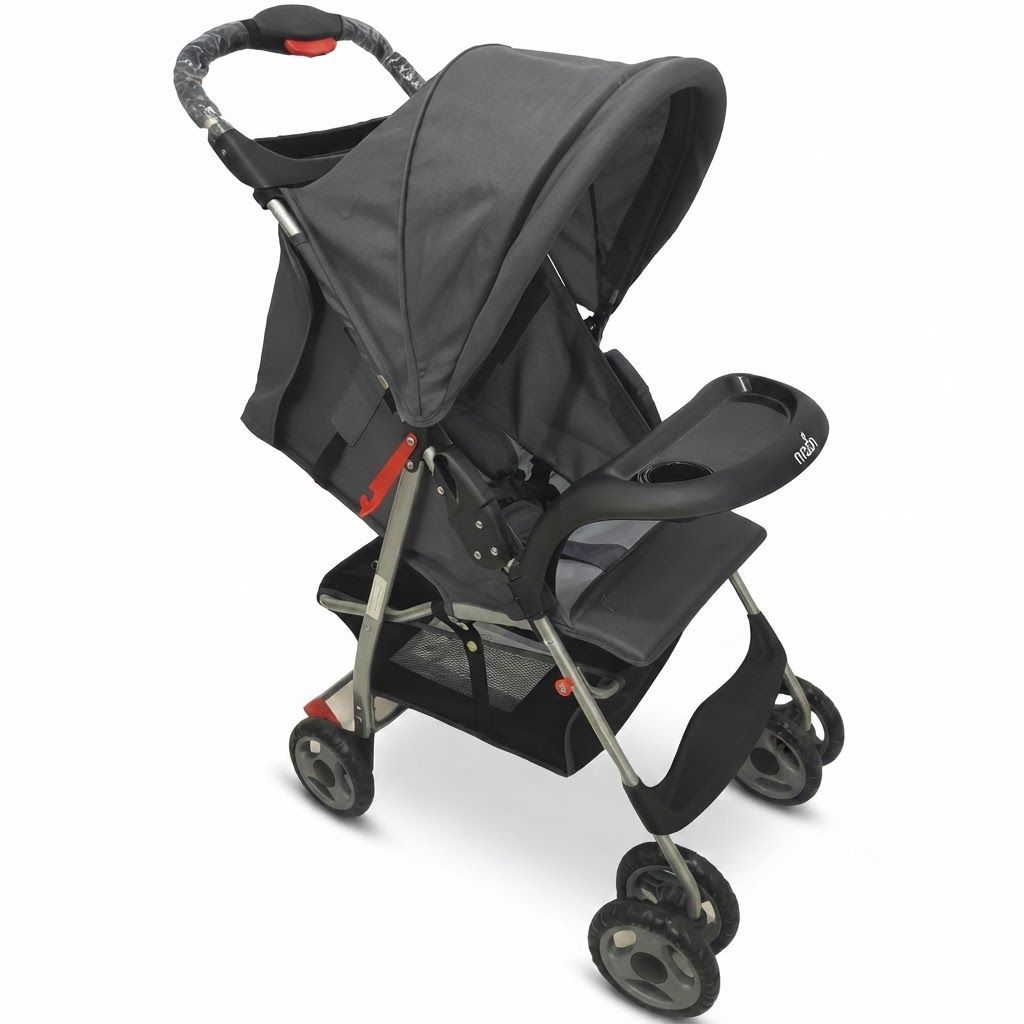 The Moon Brand  Bezik Baby Stroller - Lightweight One-Hand Foldable Travel Pram for Newborns to Toddlers up , Up to 24kg, 5-Point Harness | Grey