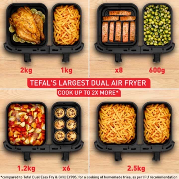 Tefal XXL Dual Easy Fry, XXL Dual Air Fryer, Synchronized Cooking 11L | EY9428G0