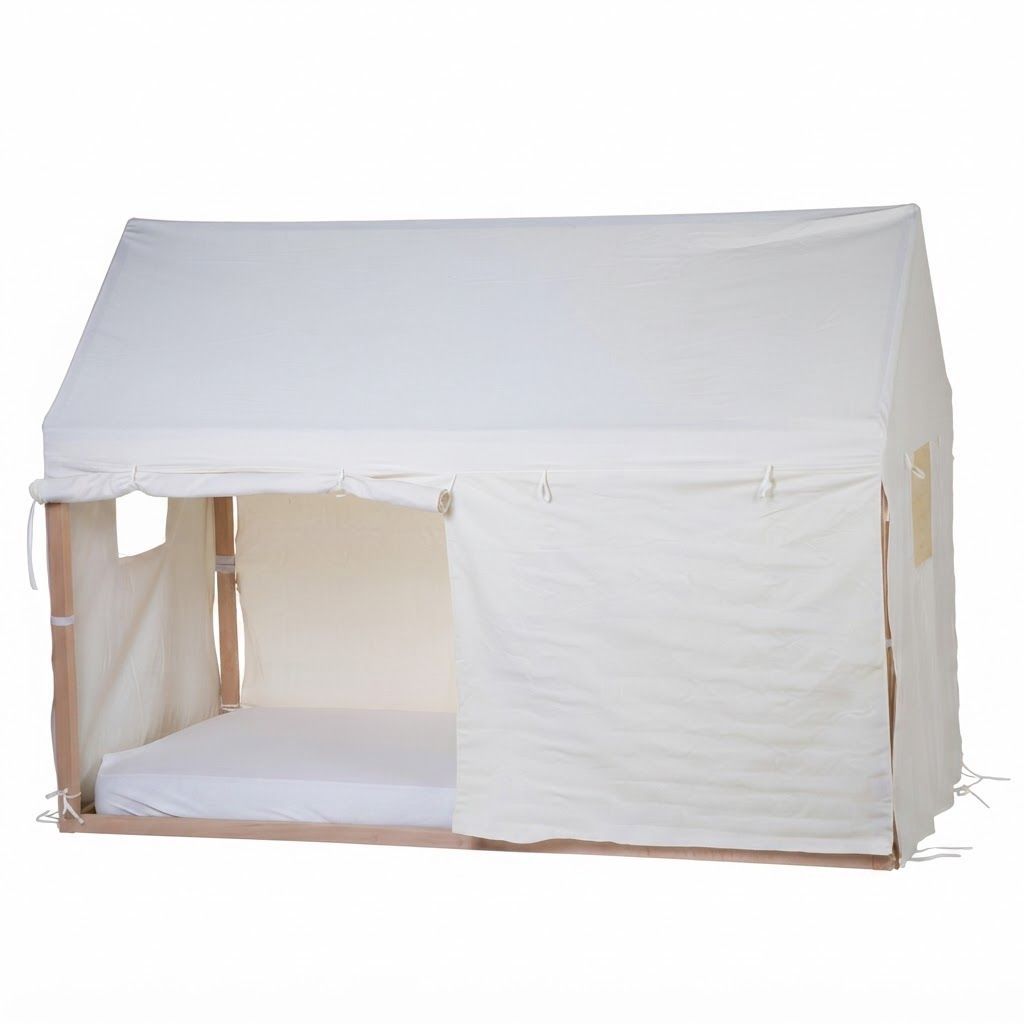 Childhome Bed Frame House Cover 90x200cm, Handy Windows, Roll-Up Sides, Very Easy To Attach - White