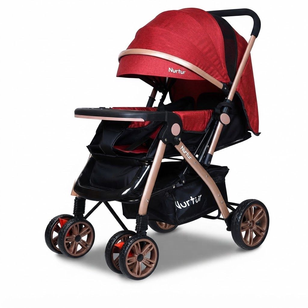 Nurtur Wilder Reversible Baby Stroller - Lightweight Compact Travel Stroller with 5-Point Harness | Red