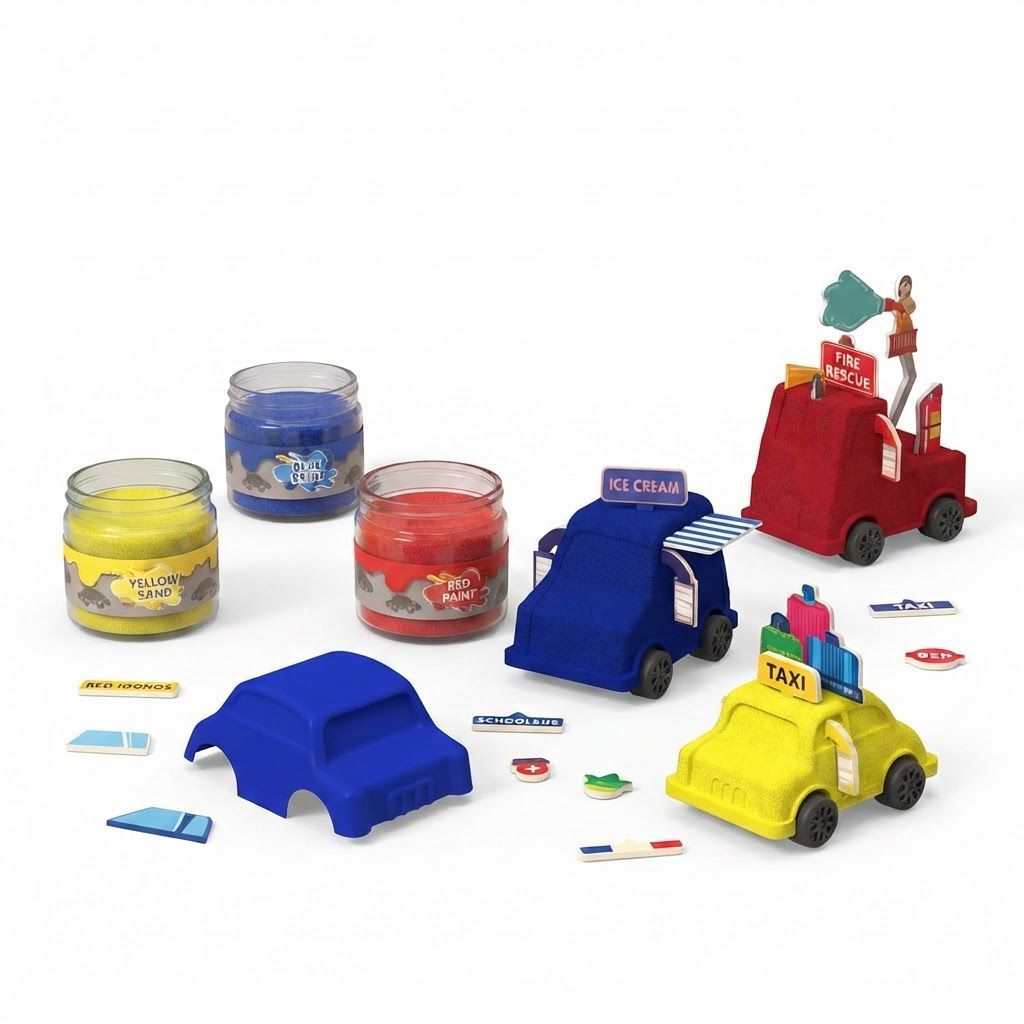 Skillmatics Sandeezy Pretend Play Set – Build Your Own Cars, Trucks & More, Non-Toxic Mess-Free Sens