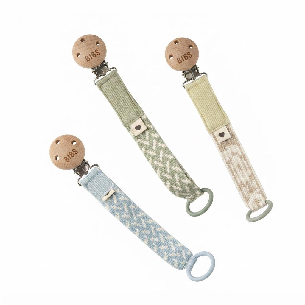 BIBS Braided Pacifier Clip 0+ Months 22cm, Safe And Practical Design, High-Quality Nickel-Free, Easily Attach To Your Baby’s Clothes - Blush/Ivory