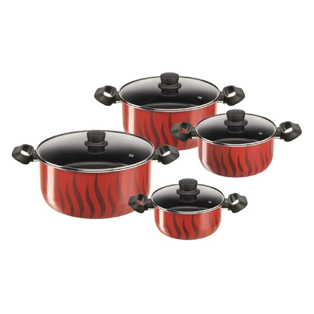 Tefal G6 New Tempo Flame 8-Piece Cookware Set, Non-Stick Pots & Pans, Thermo-Signal Heat Indicator, Induction Compatible - C3079082